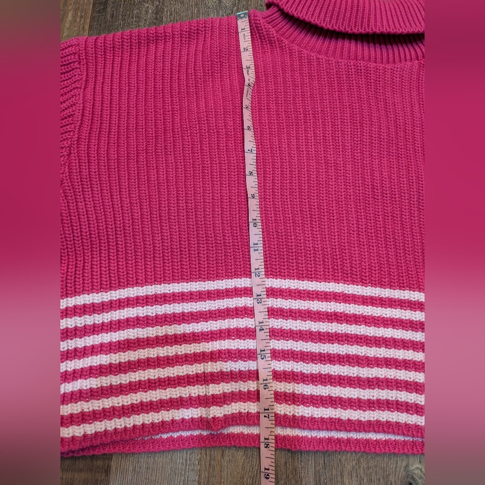 For Days Re-New Organic Cotton Knit Pink Striped Cropped Turtleneck Sweater M - Picture 10 of 15